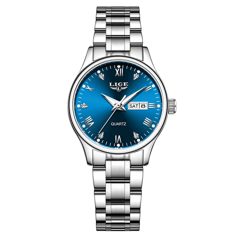 Montre à quartz pour femme en acier inoxydable noir avec cadran orné de diamants