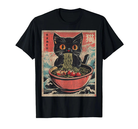 🐾 Kawaii Cat Ramen T-Shirt – Japanese Anime-Inspired Graphic Tee