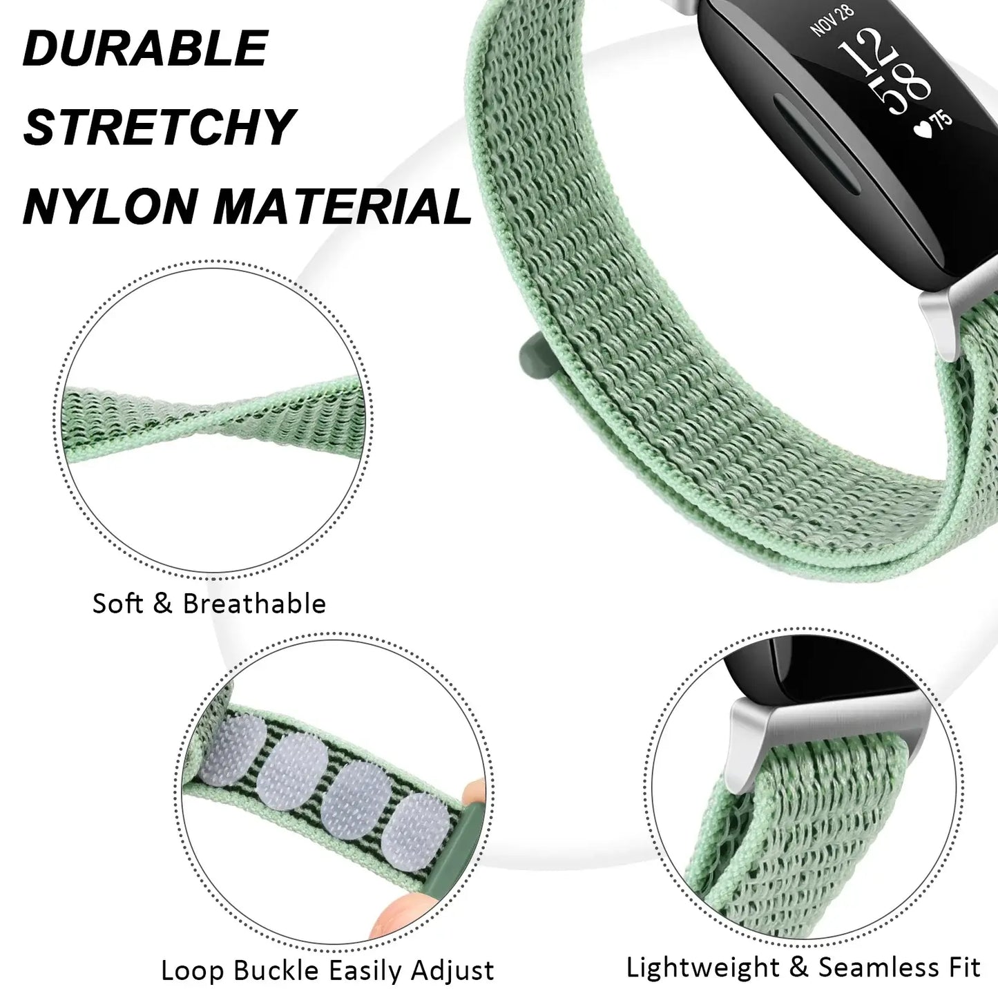 Fitbit Inspire 2, 1, HR Nylon Klettband – Vielseitiges Armband