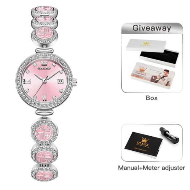 Montre à Quartz Élégante pour Femme, Bracelet Cadran Rouge Étanche