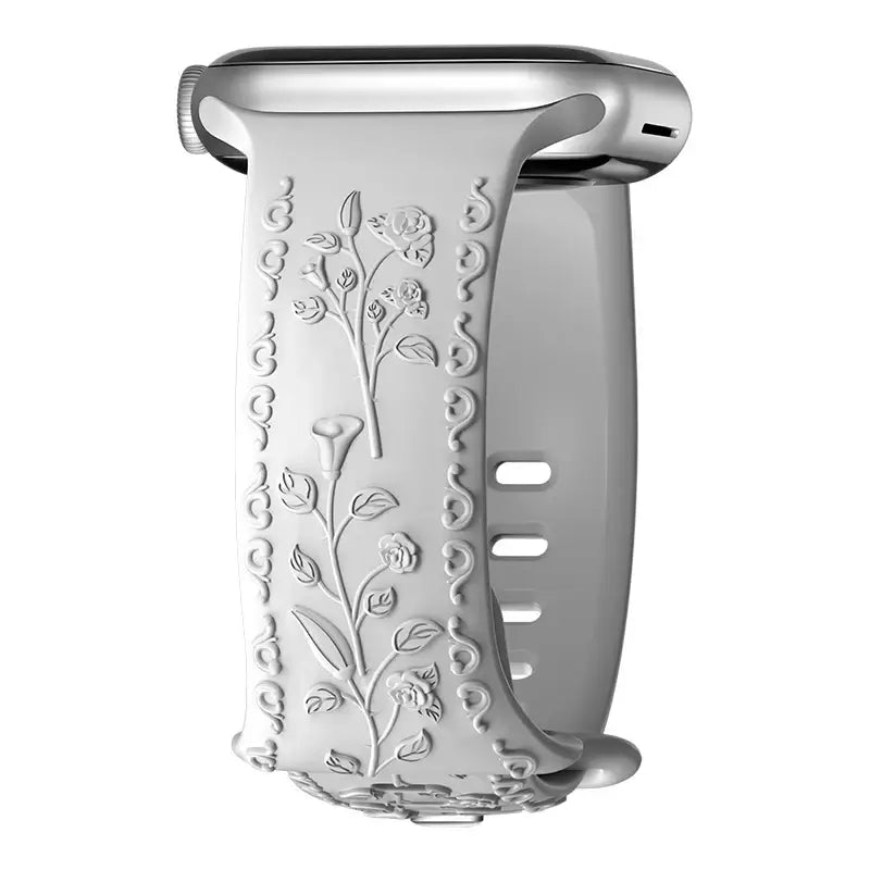 Bracelet en silicone Apple Watch - Gravure florale - Design élégant