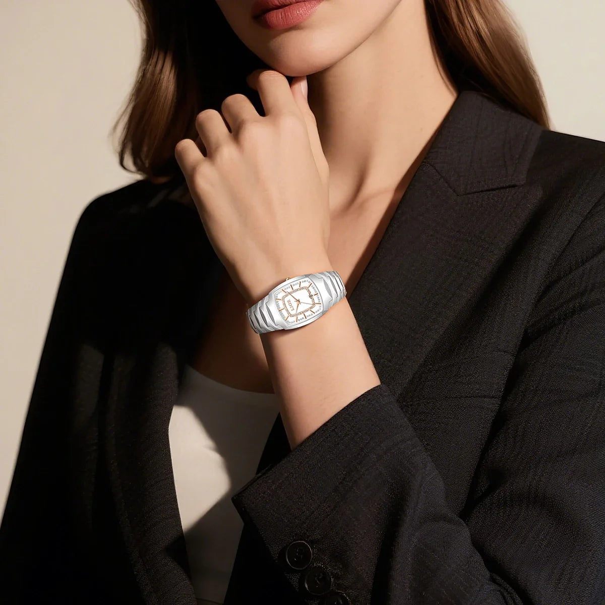 Montre-bracelet à quartz en céramique blanche et cristal pour femme, idée cadeau