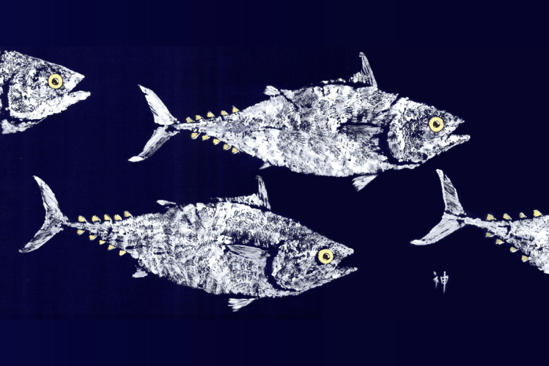 School of Tuna on Navy Placemat | Coastal