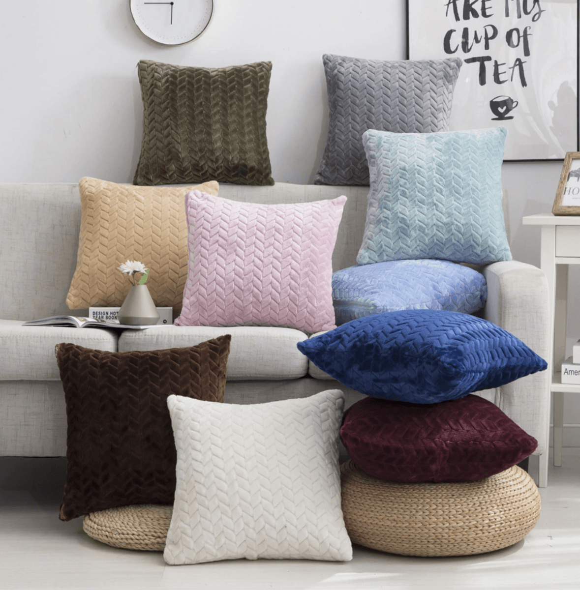Housse de coussin décorative en velours moelleux 42x42 cm hypoallergénique