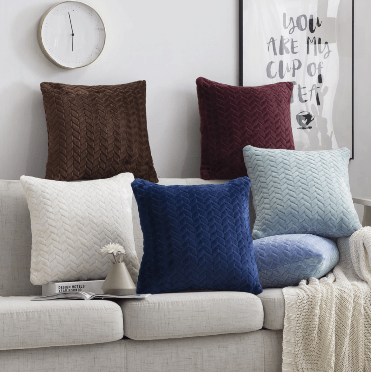 Housse de coussin décorative en velours moelleux 42x42 cm hypoallergénique
