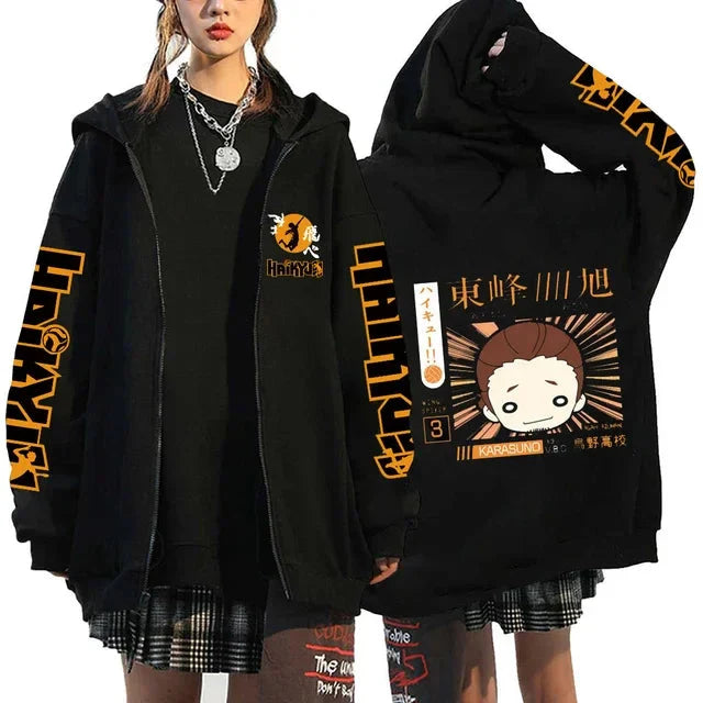 🏐 Haikyuu!! Karasuno High School Zip-Up Hoodie – Unisex Anime Streetwear