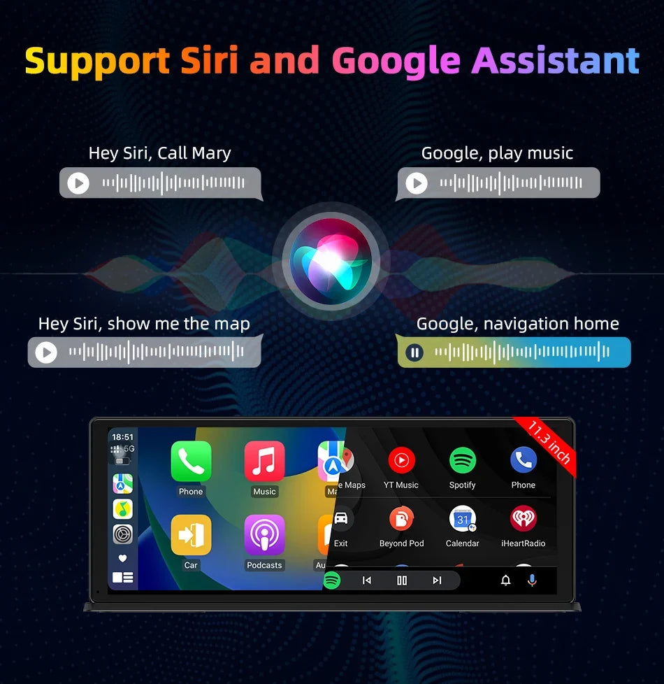 Portable Wireless CarPlay & Android Auto Screen – Size & DVR Options