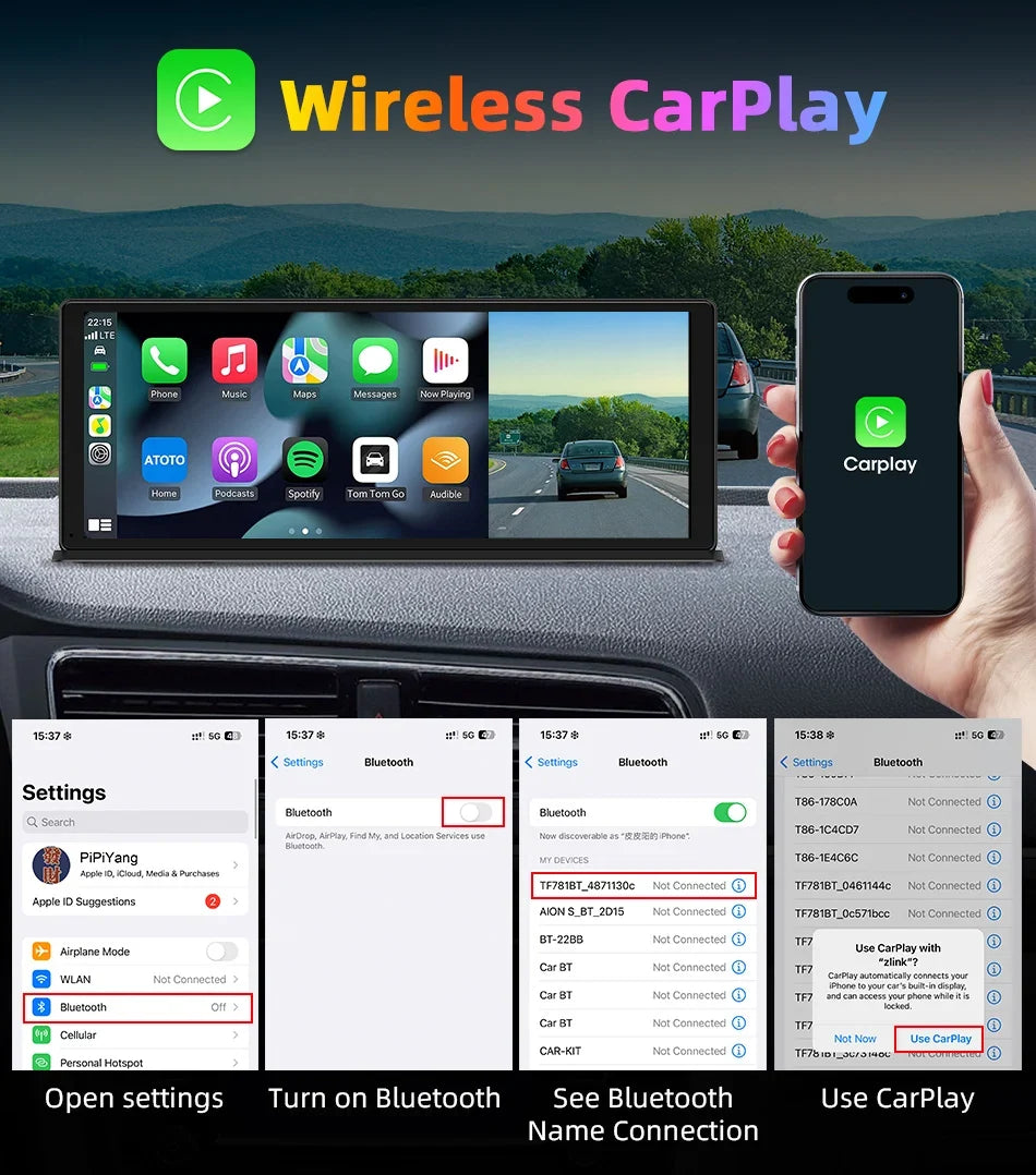 Portable Wireless CarPlay & Android Auto Screen – Size & DVR Options