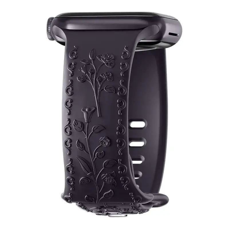 Bracelet en silicone Apple Watch - Gravure florale - Design élégant