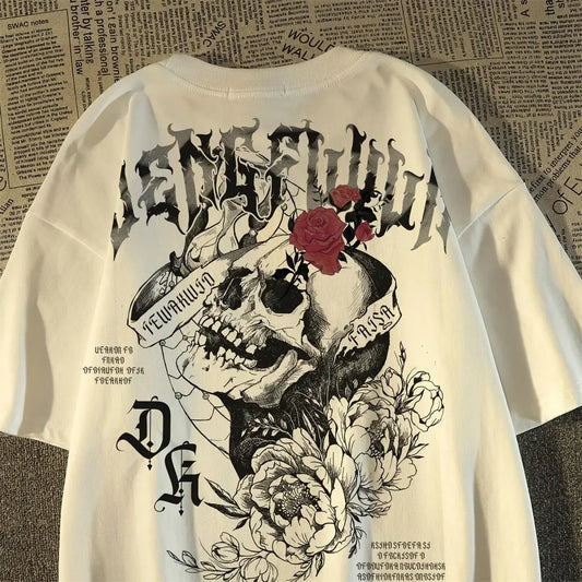 💀 Pure Cotton Retro Skull Print T-Shirt