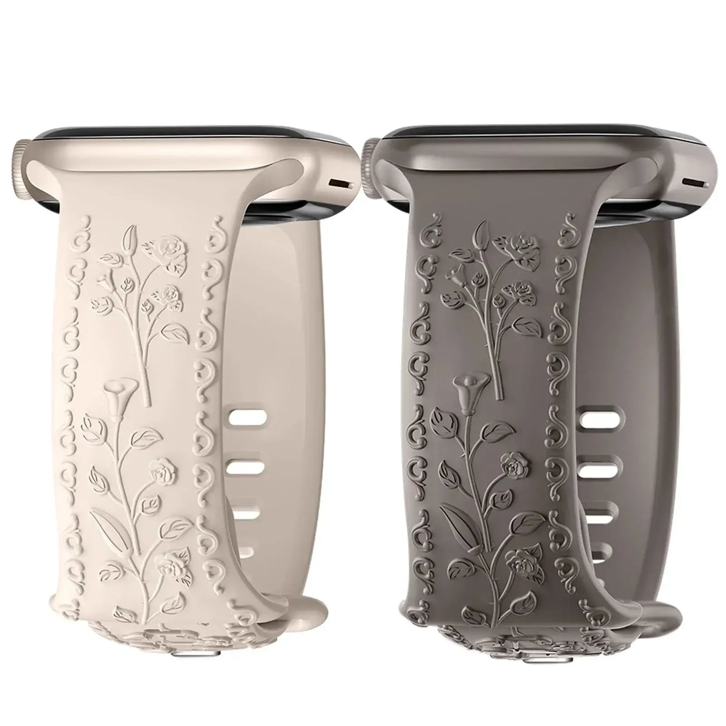 Bracelet en silicone Apple Watch - Gravure florale - Design élégant
