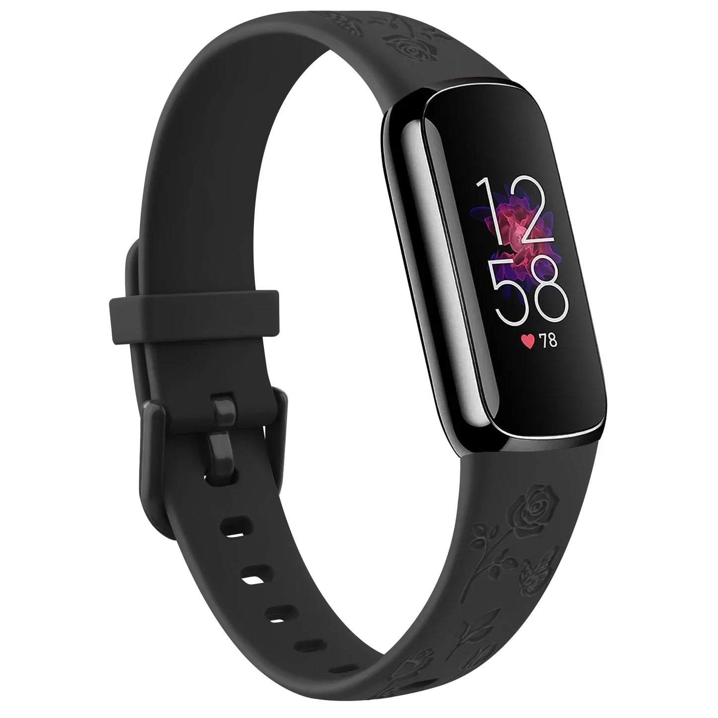 Bracelet Fitbit Luxe en TPU gravé de fleurs - Doux et confortable