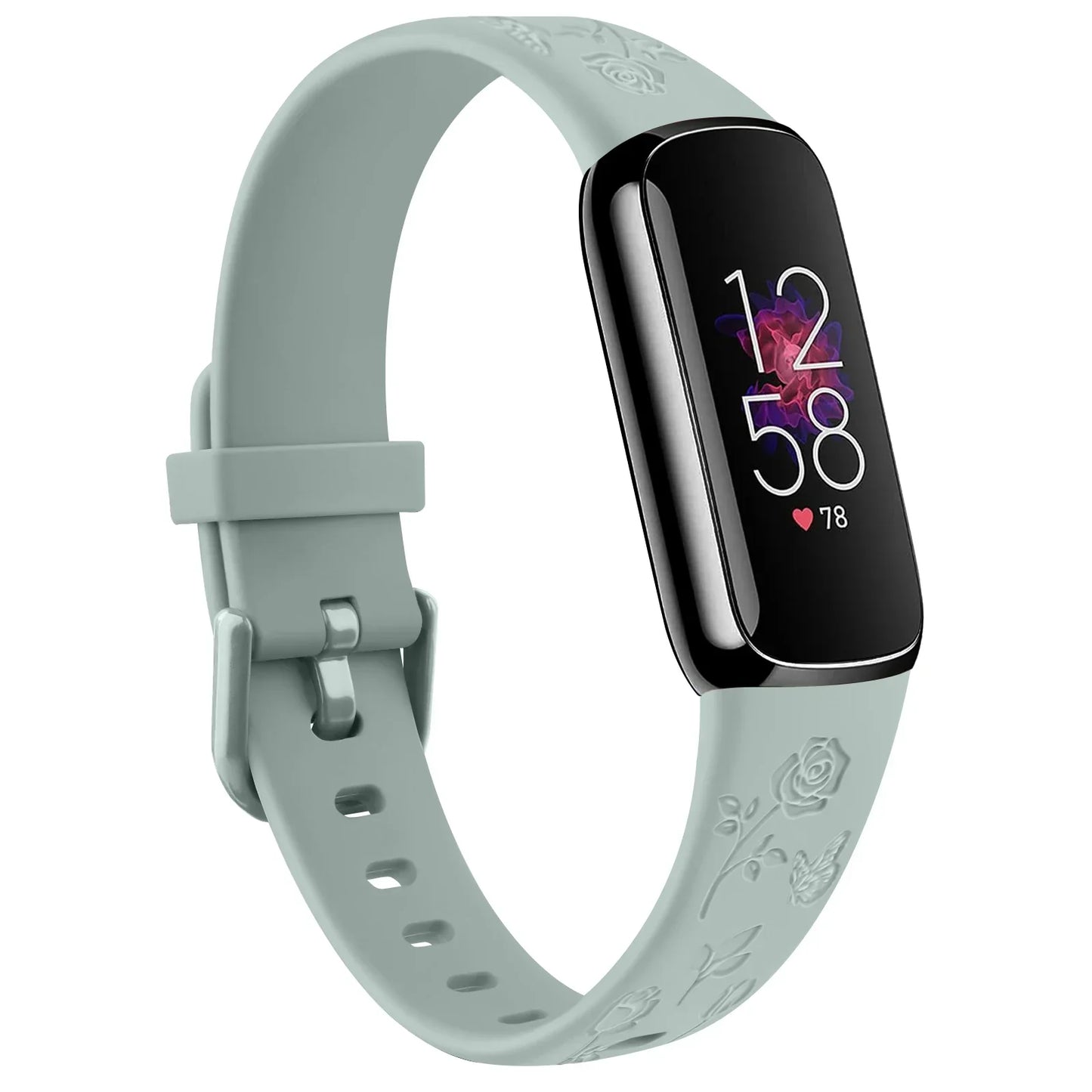 Bracelet Fitbit Luxe en TPU gravé de fleurs - Doux et confortable