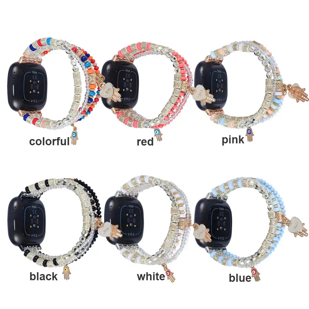 Bracelet élastique perlé Fitbit Versa & Sense - Style bohème chic