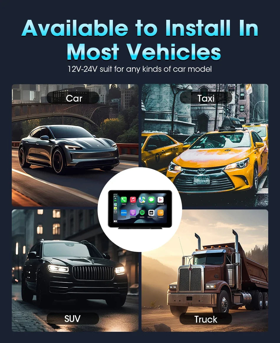 Portable Wireless CarPlay & Android Auto Screen – Size & DVR Options