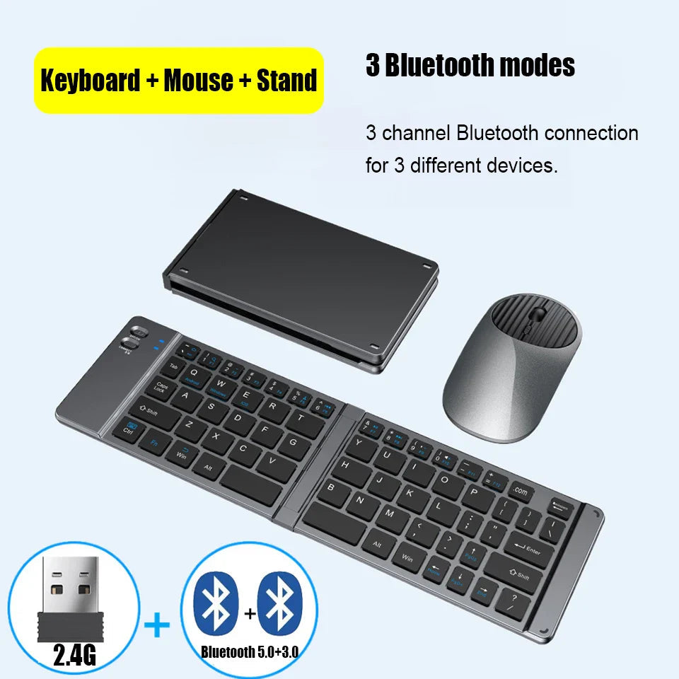 HKYC Wireless Bluetooth & 2.4G Keyboard and Mouse Set – Foldable, Ergonomic, Multi-Device