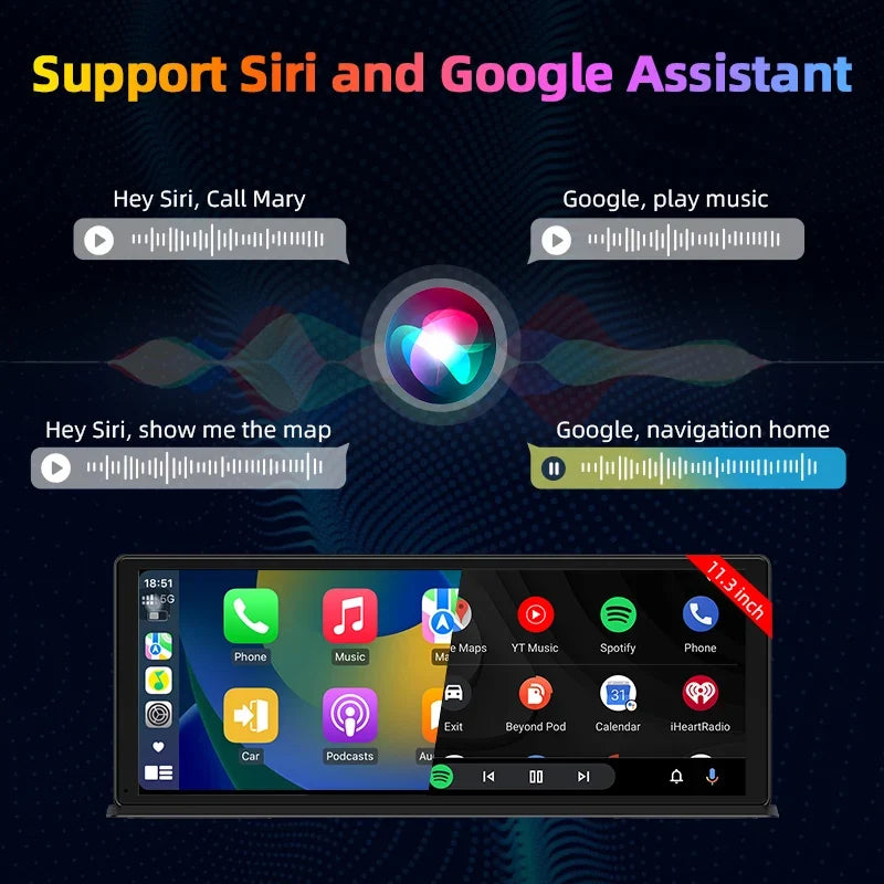 Portable Wireless CarPlay & Android Auto Screen – Size & DVR Options