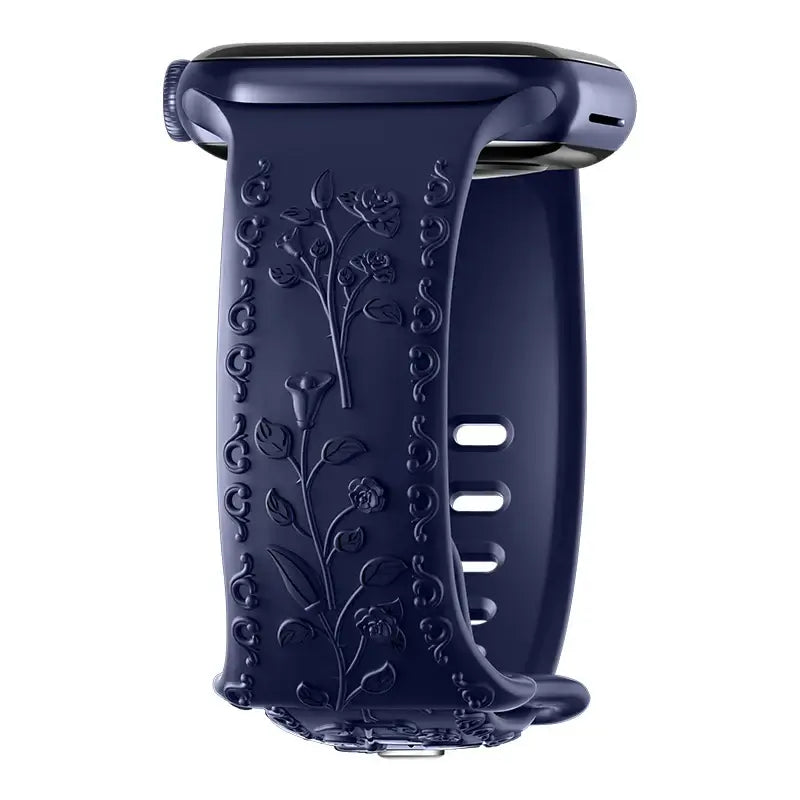 Bracelet en silicone Apple Watch - Gravure florale - Design élégant