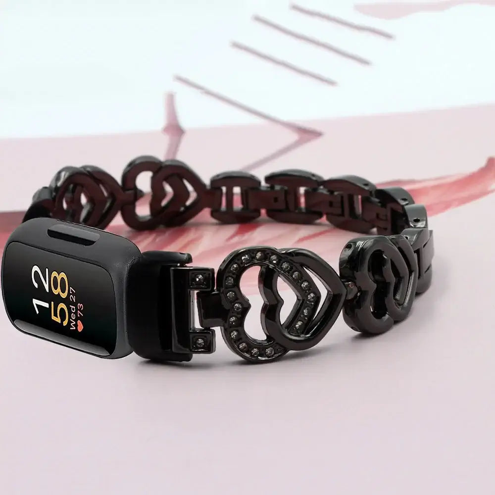 Bracelet Fitbit Inspire 3 en acier, motif cœur – Élégant bracelet en acier inoxydable