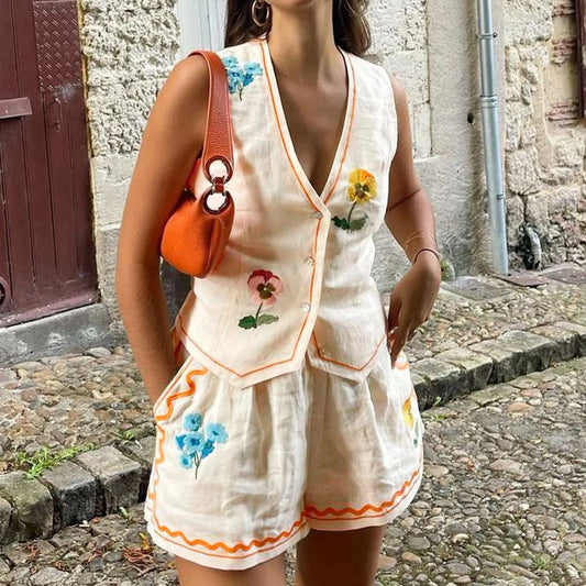🌸 Vintage Floral Embroidered 2-Piece Summer Set