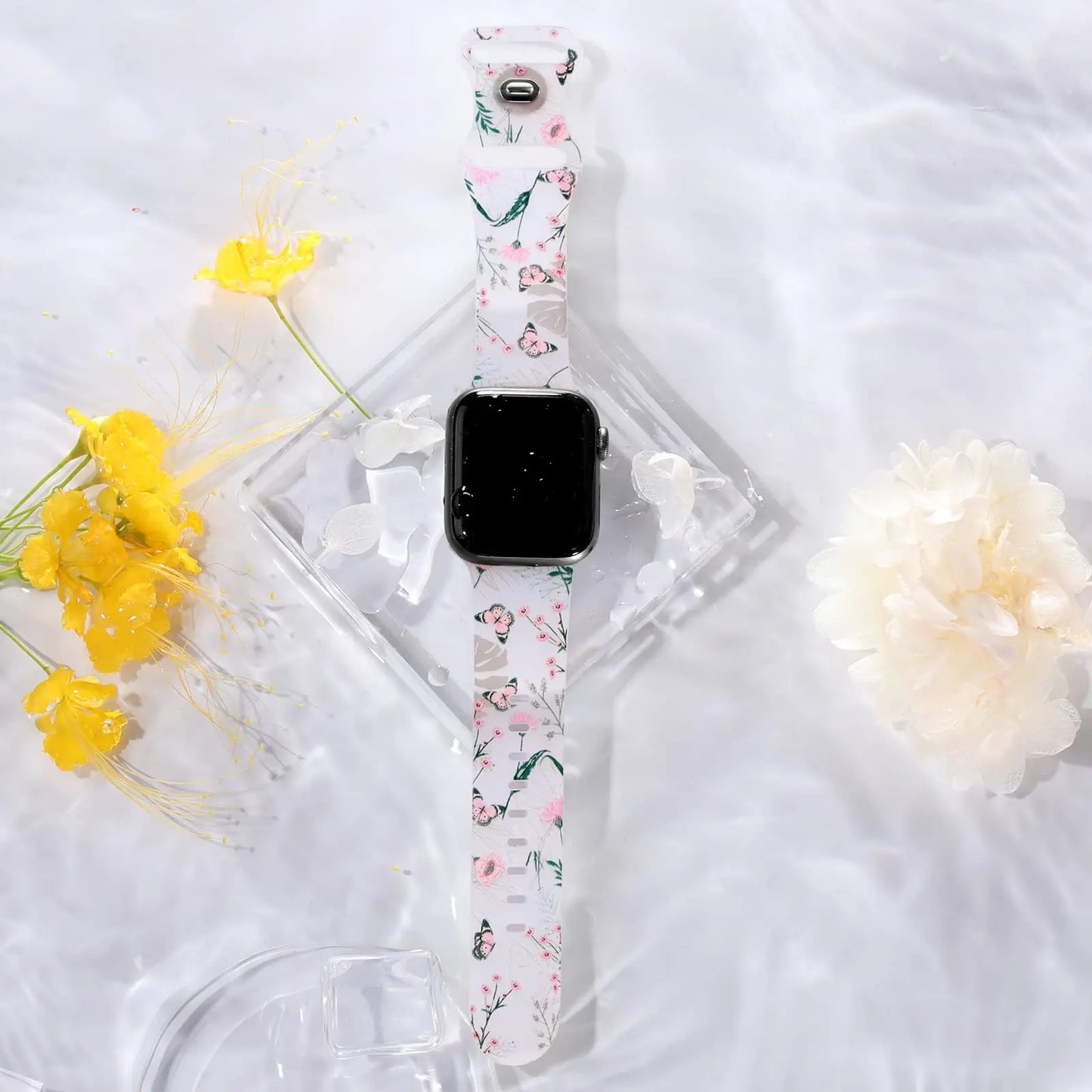 Apple Watch Silikonarmband – Blumenmuster – Weich und bequem