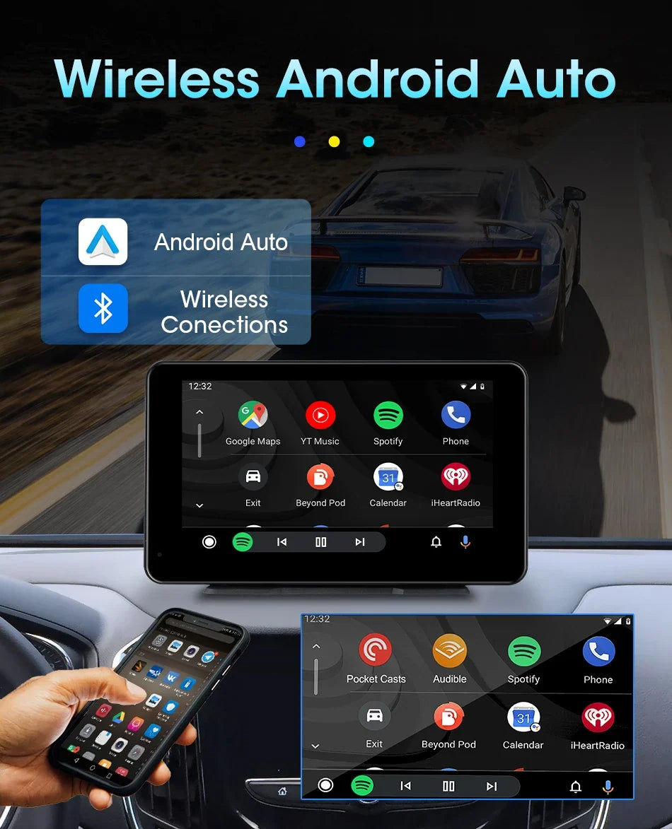 Portable Wireless CarPlay & Android Auto Screen – Size & DVR Options