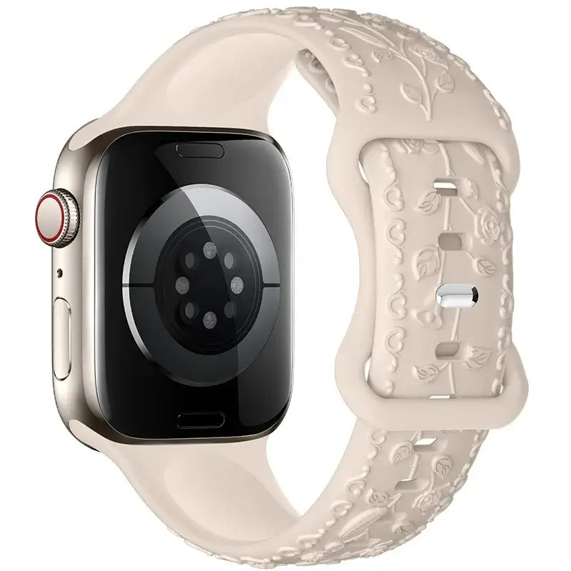 Bracelet en silicone Apple Watch - Gravure florale - Design élégant