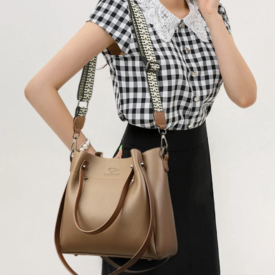 Genuine Leather Shoulder Crossbody Bag for Women – Multi-Pocket, 4 Colors