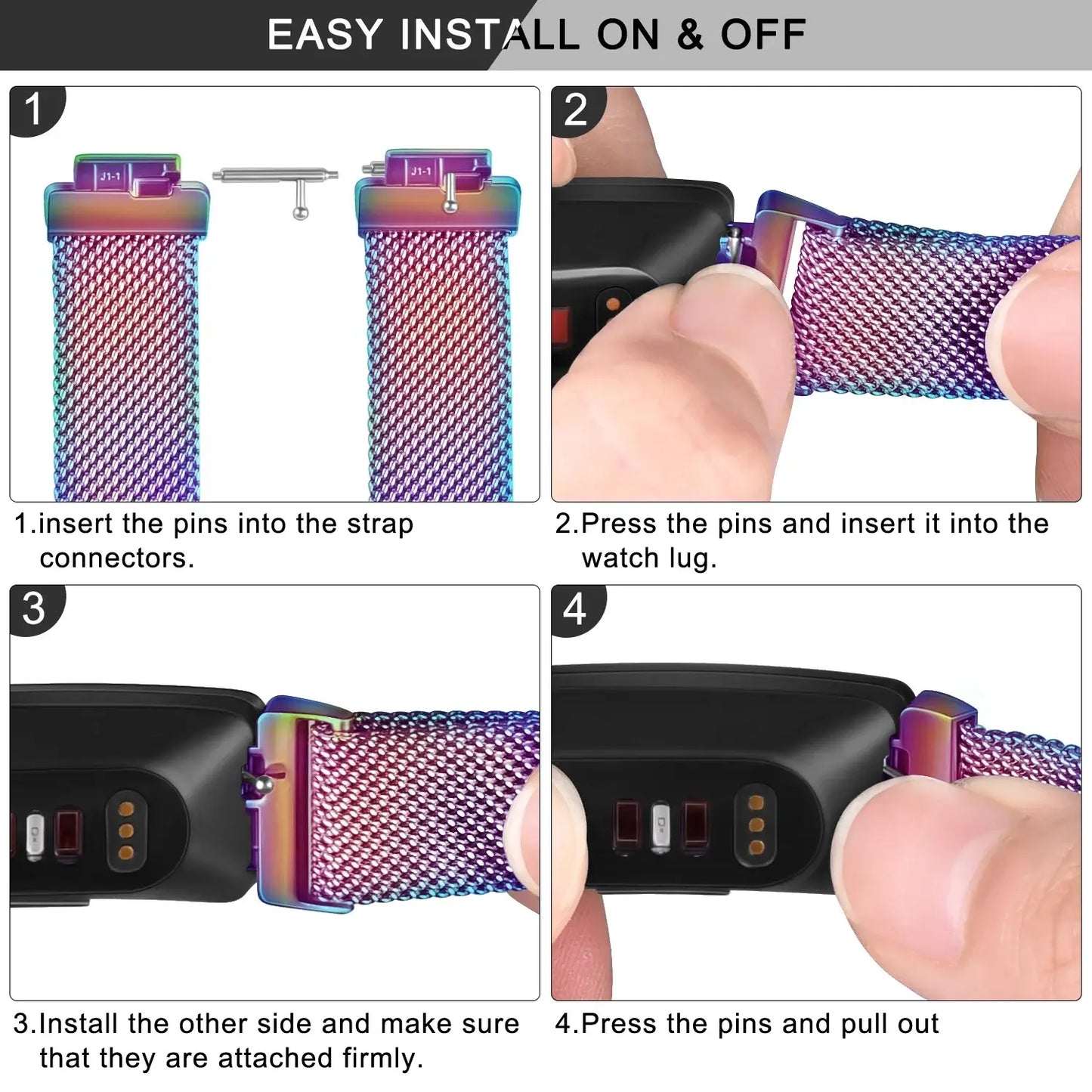 Bracelet Milanais Aimanté en Acier Inoxydable Fitbit Inspire 2, 1, HR