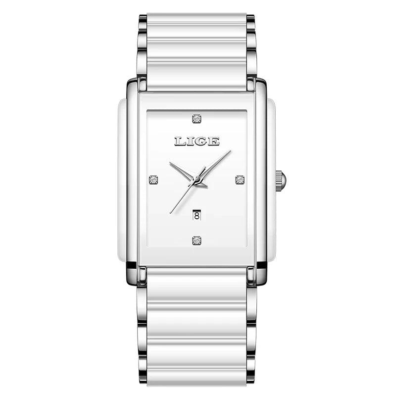 Damen Keramik-Uhr mit quadratischem Zifferblatt, roségoldfarben, Quarz