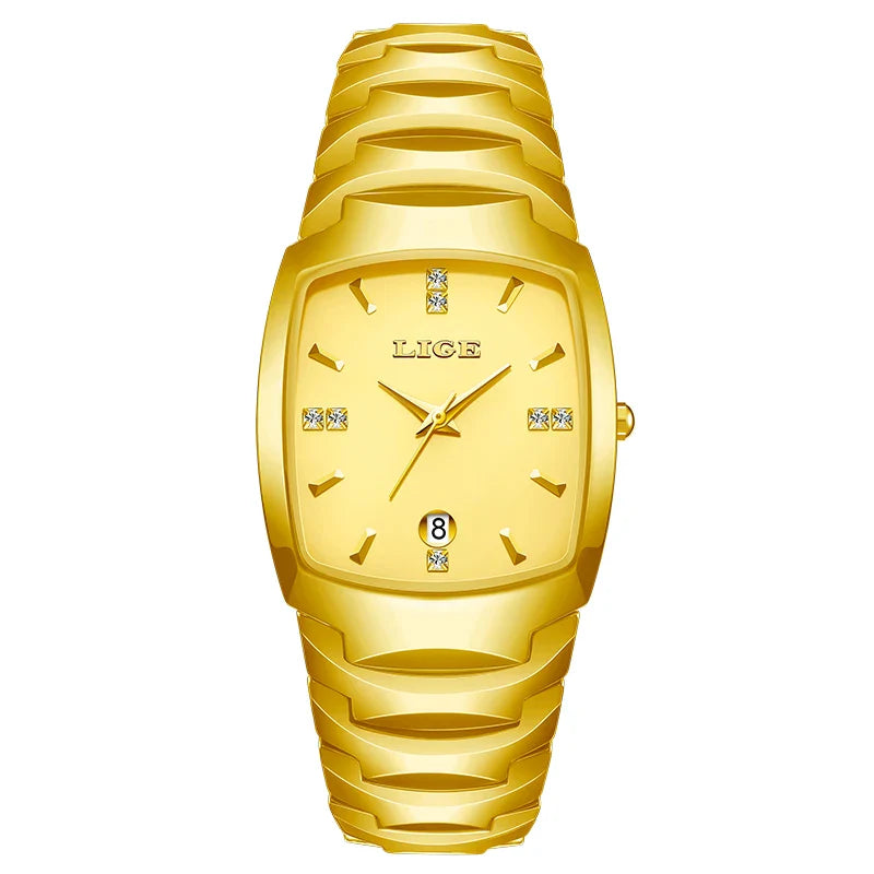 Montre fine lumineuse en acier inoxydable or rose pour femme avec date