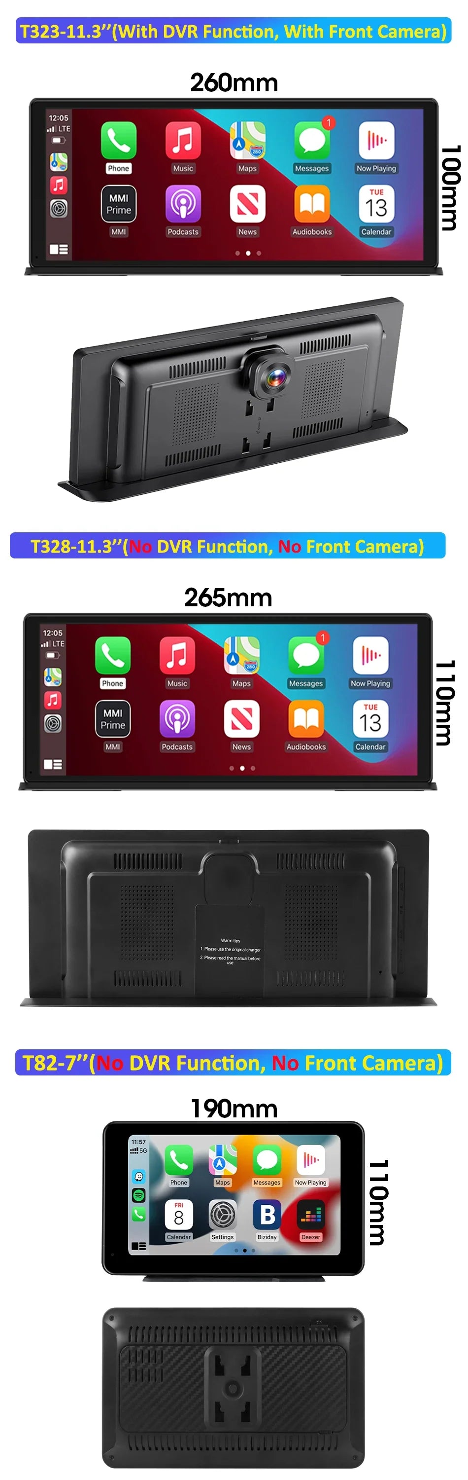Portable Wireless CarPlay & Android Auto Screen – Size & DVR Options
