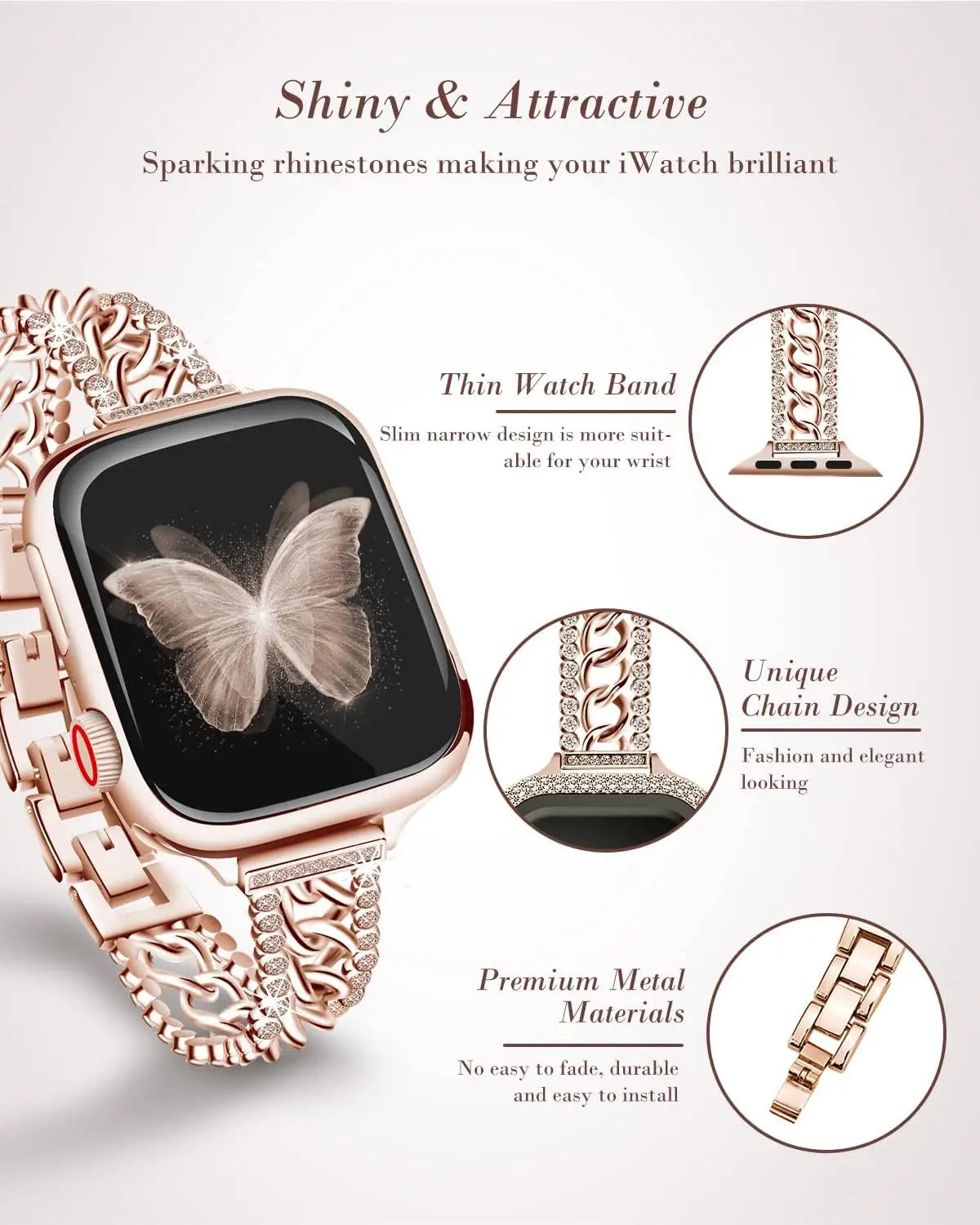 Apple Watch Band mit Strass-Kette – Armband mit Strass-Schleife