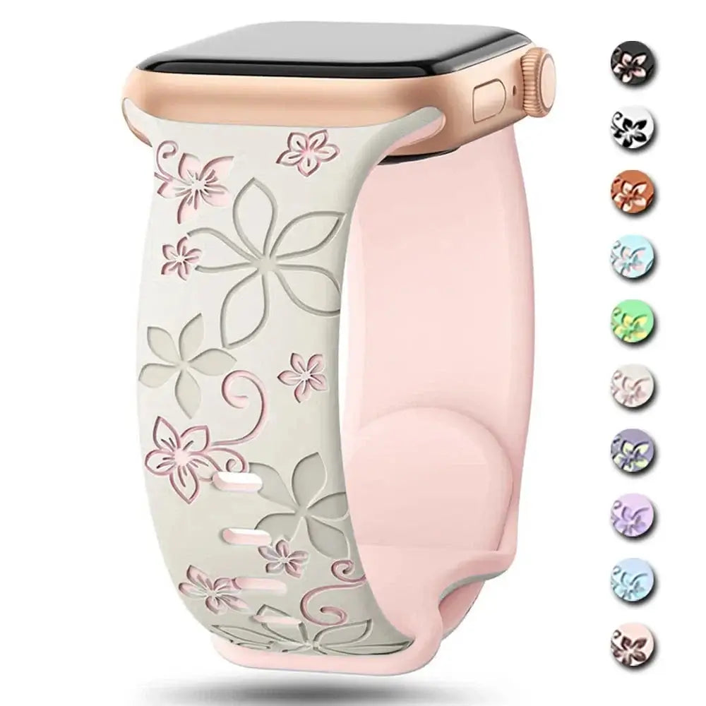 Apple Watch Silikonarmband – Robuster Riemen mit Blumendesign