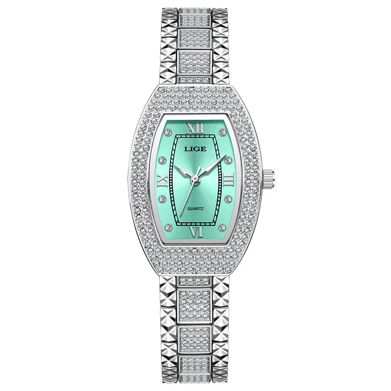 Montre habillée en acier inoxydable avec cristaux et diamants pour femme