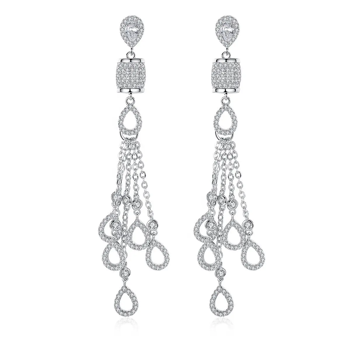 Boucles d'oreilles pendantes Shimmer - Pendentif en argent 925 plaqué rhodium 7,5 cm