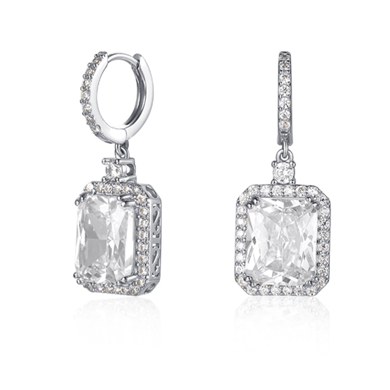 Boucles d'oreilles halo taille émeraude en argent - Idéales du matin au soir