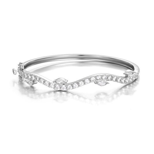 Bracelet Vague - Jonc en Argent Sterling Plaqué Rhodium serti de Zirconium 60 mm