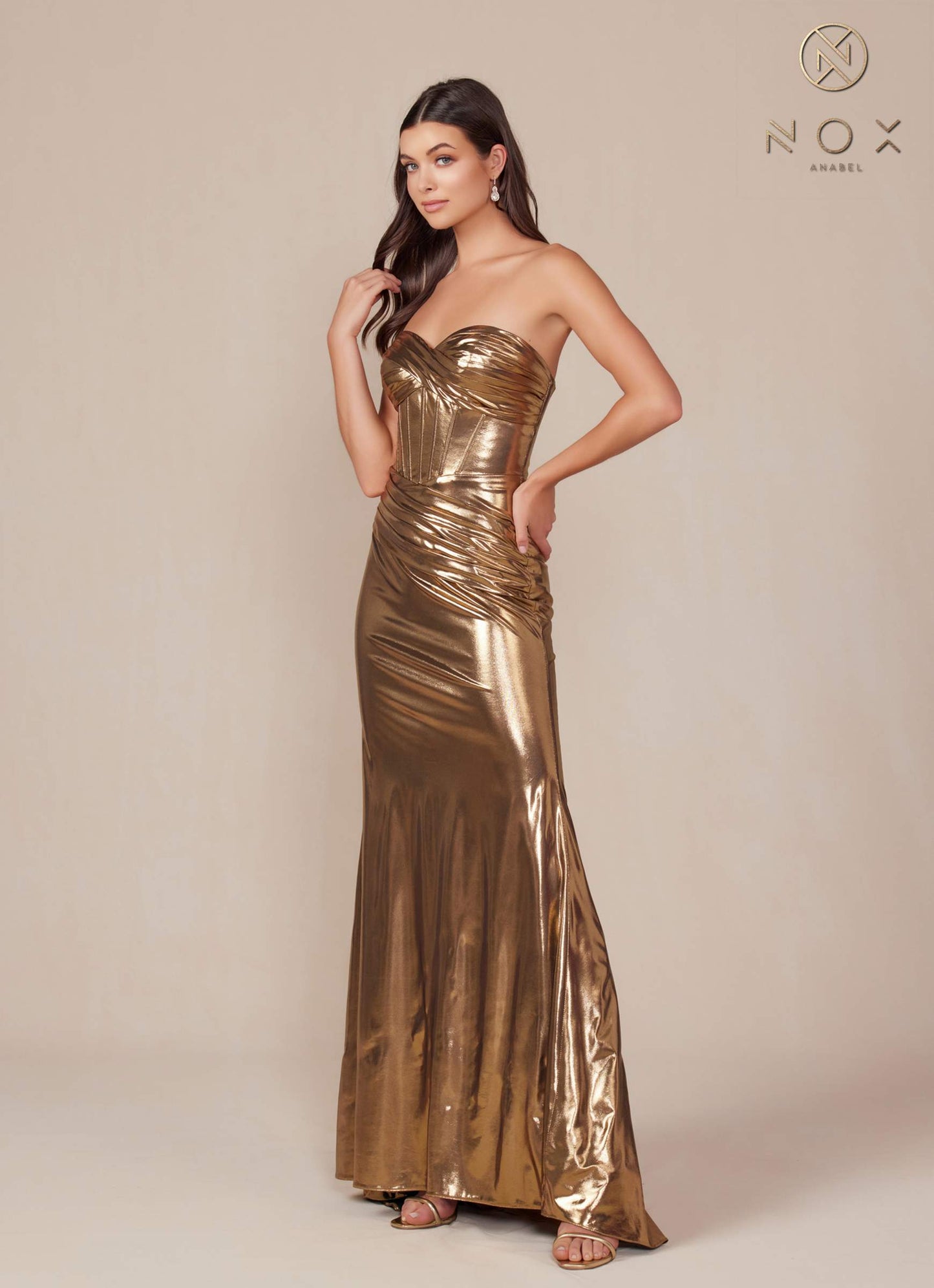 Nox Anabel T1499 Dress Strapless Metallic Satin Fitted Gown