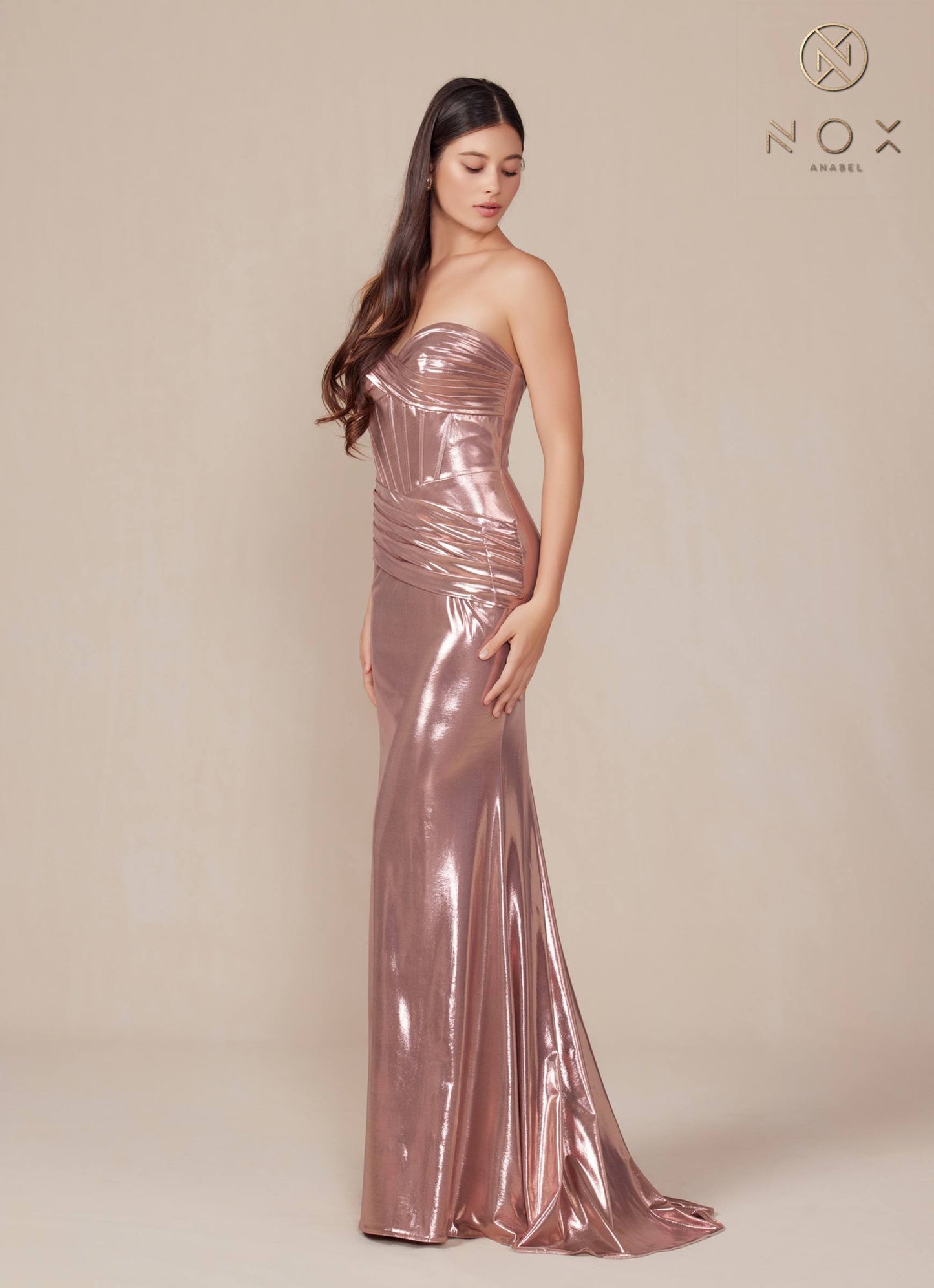 Nox Anabel T1499 Dress Strapless Metallic Satin Fitted Gown