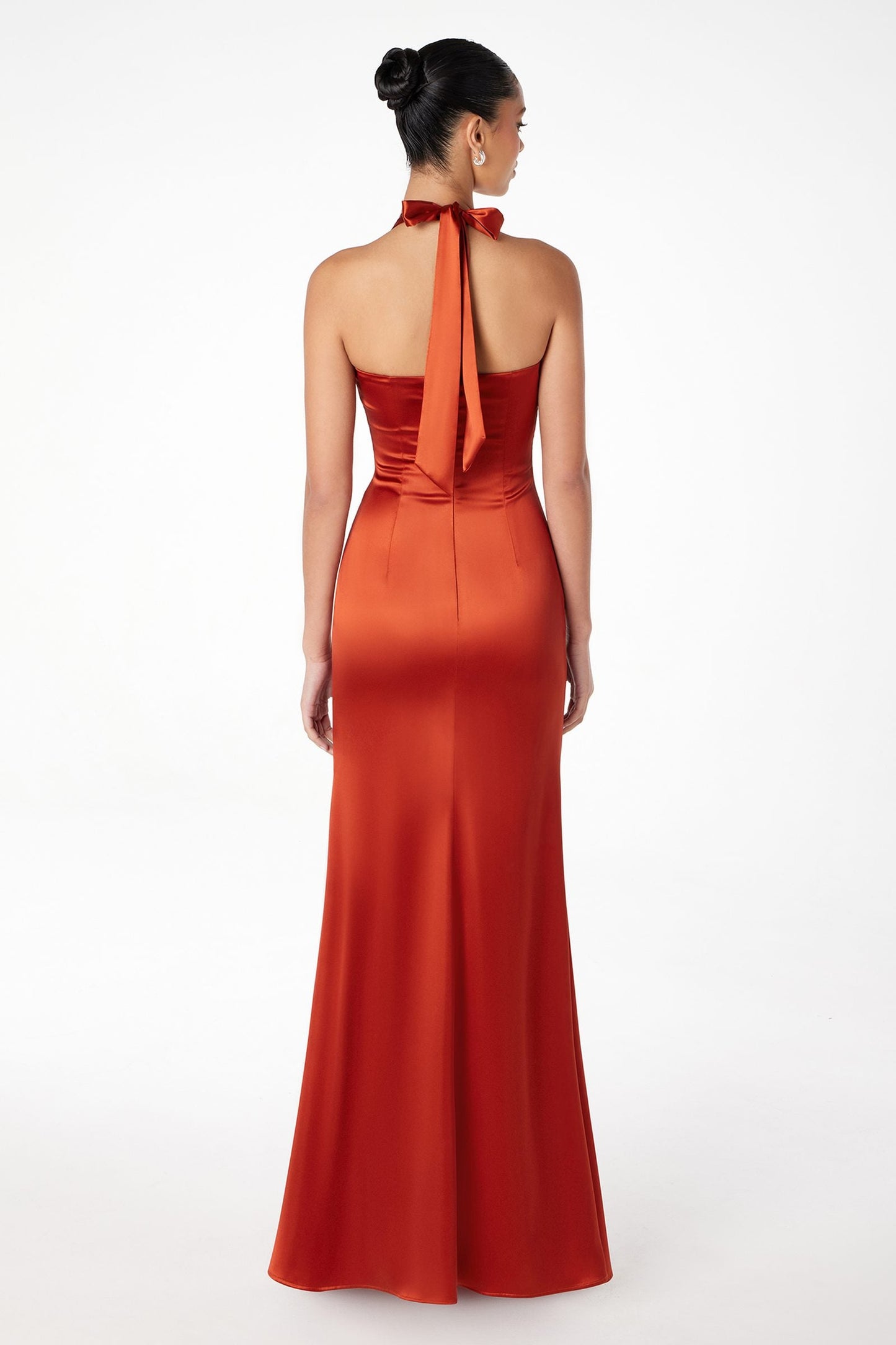 Astee T2001 Fitted Long V-Neckline Halter Top Evening Gown