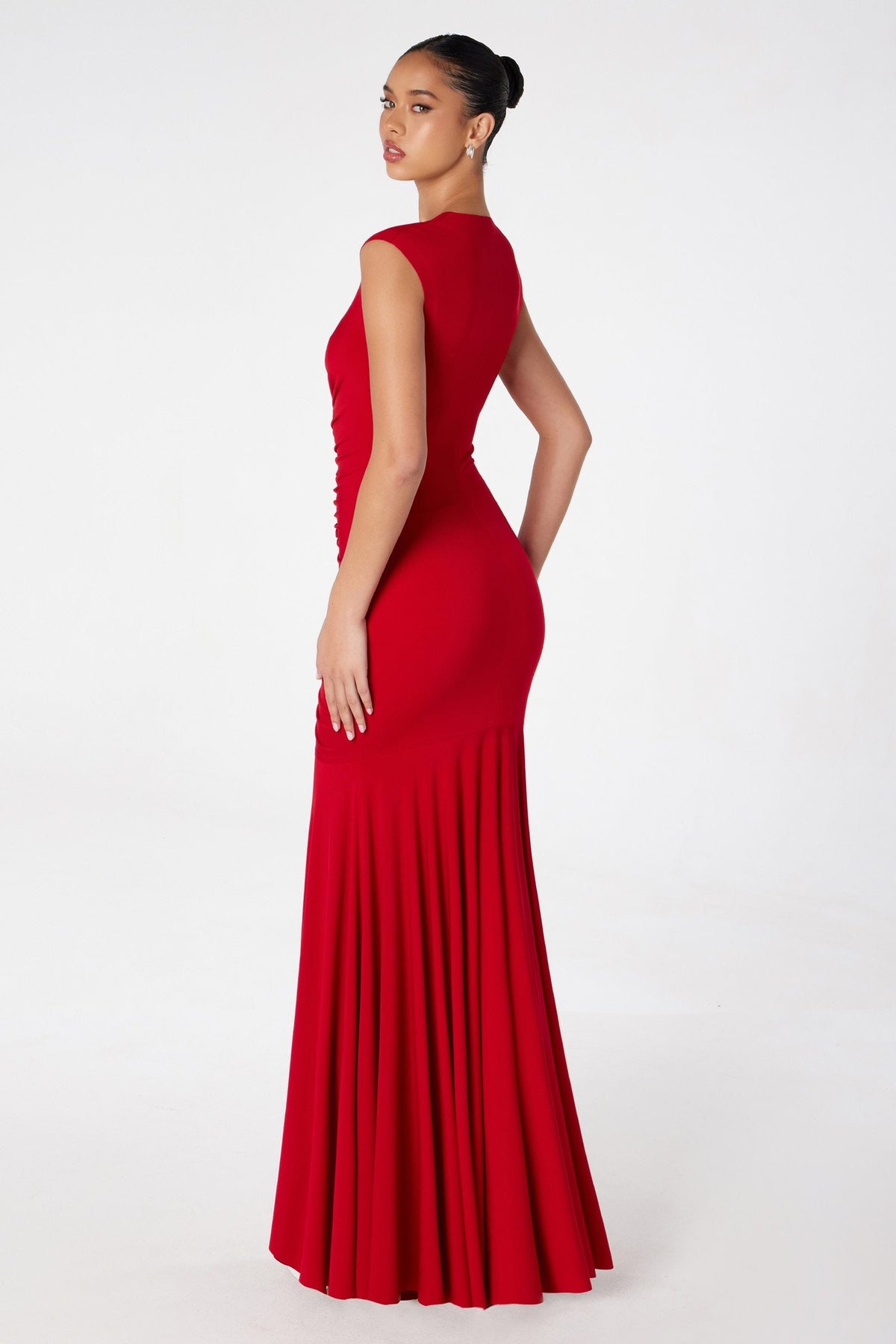 Astee T2009 Long V-Neckline Ruched Mermaid Gown