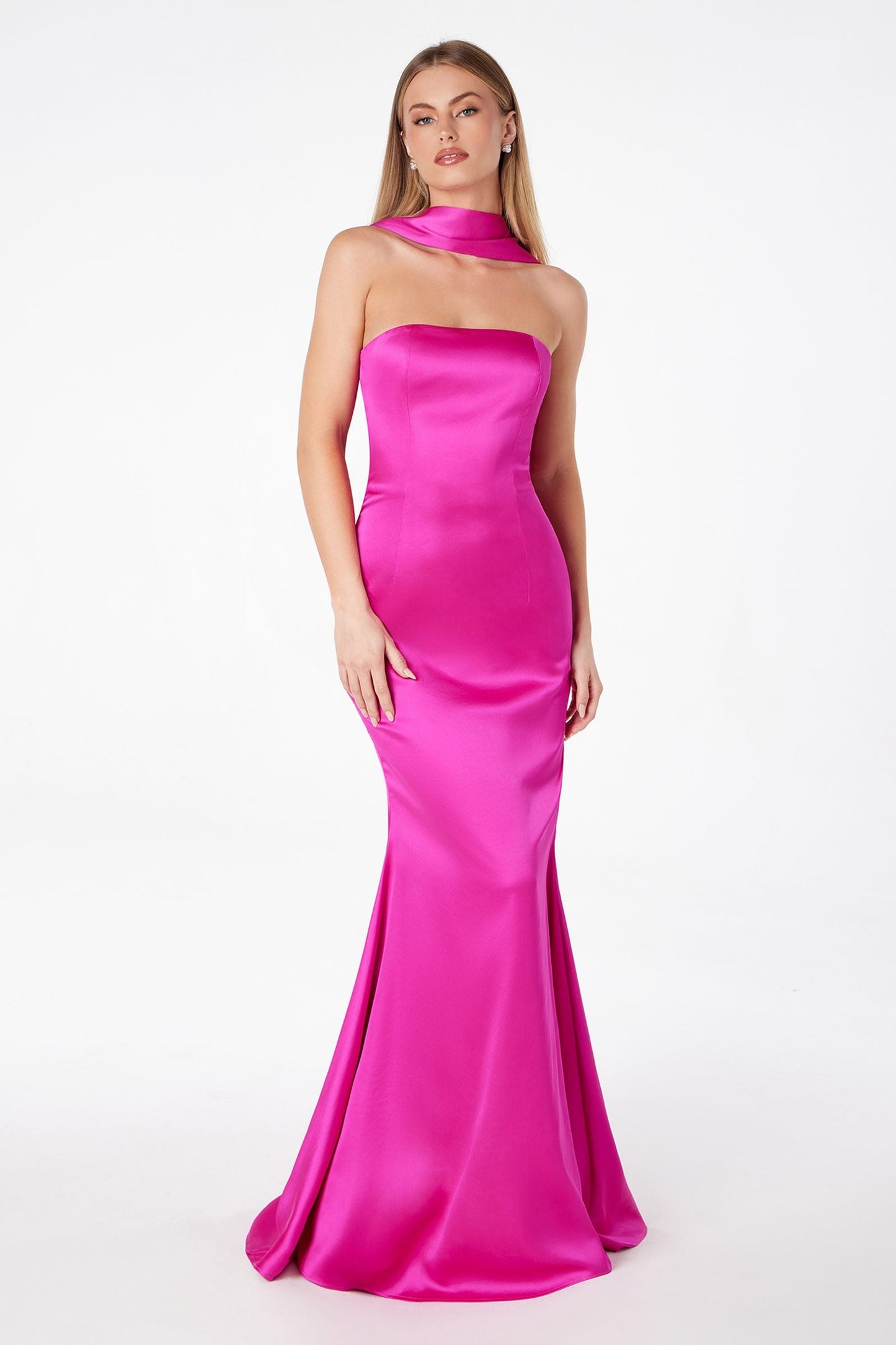 Astee T2012 Strapless Fitted Mermaid Gown with Scarf