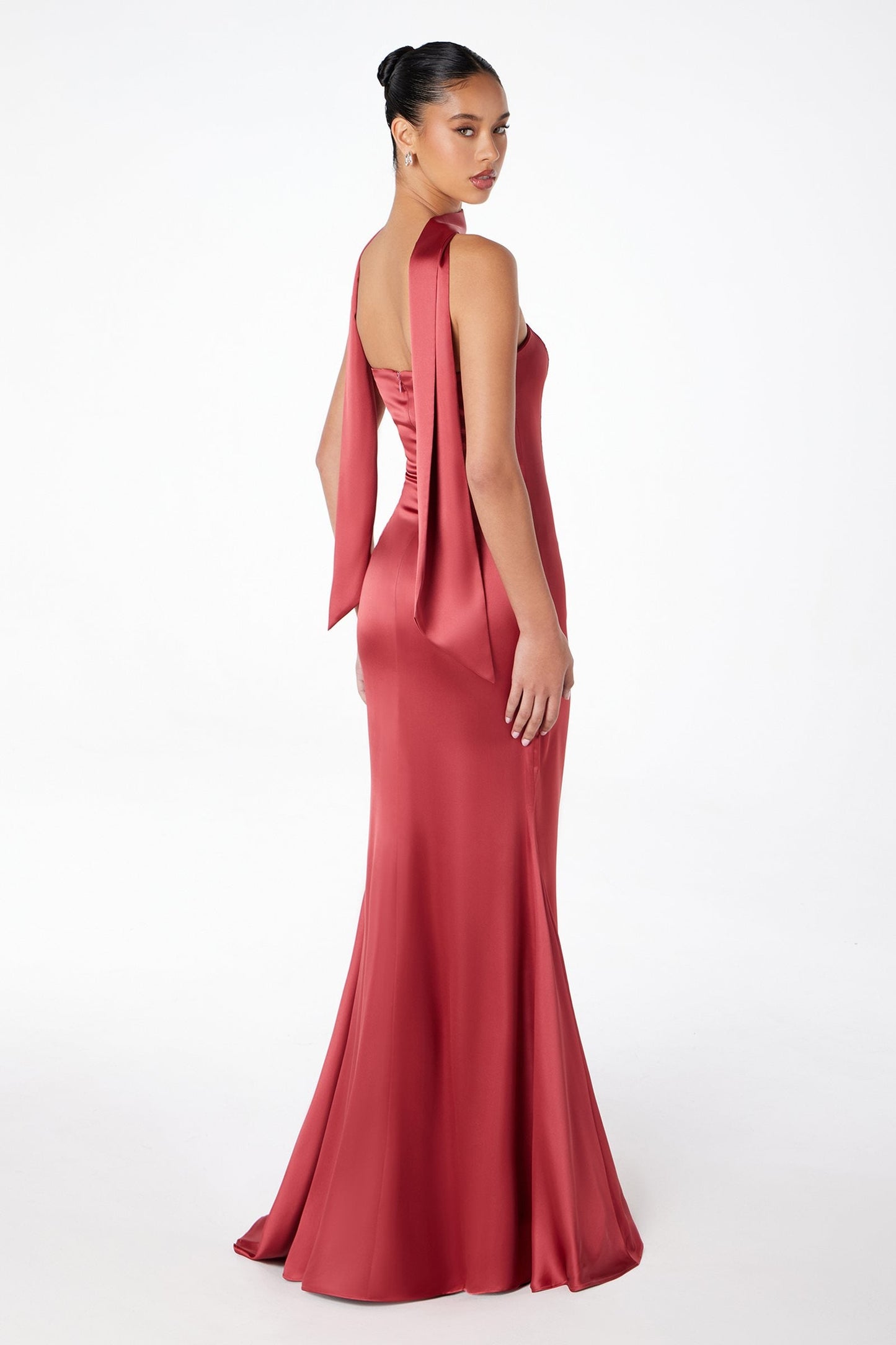 Astee T2012 Strapless Fitted Mermaid Gown with Scarf