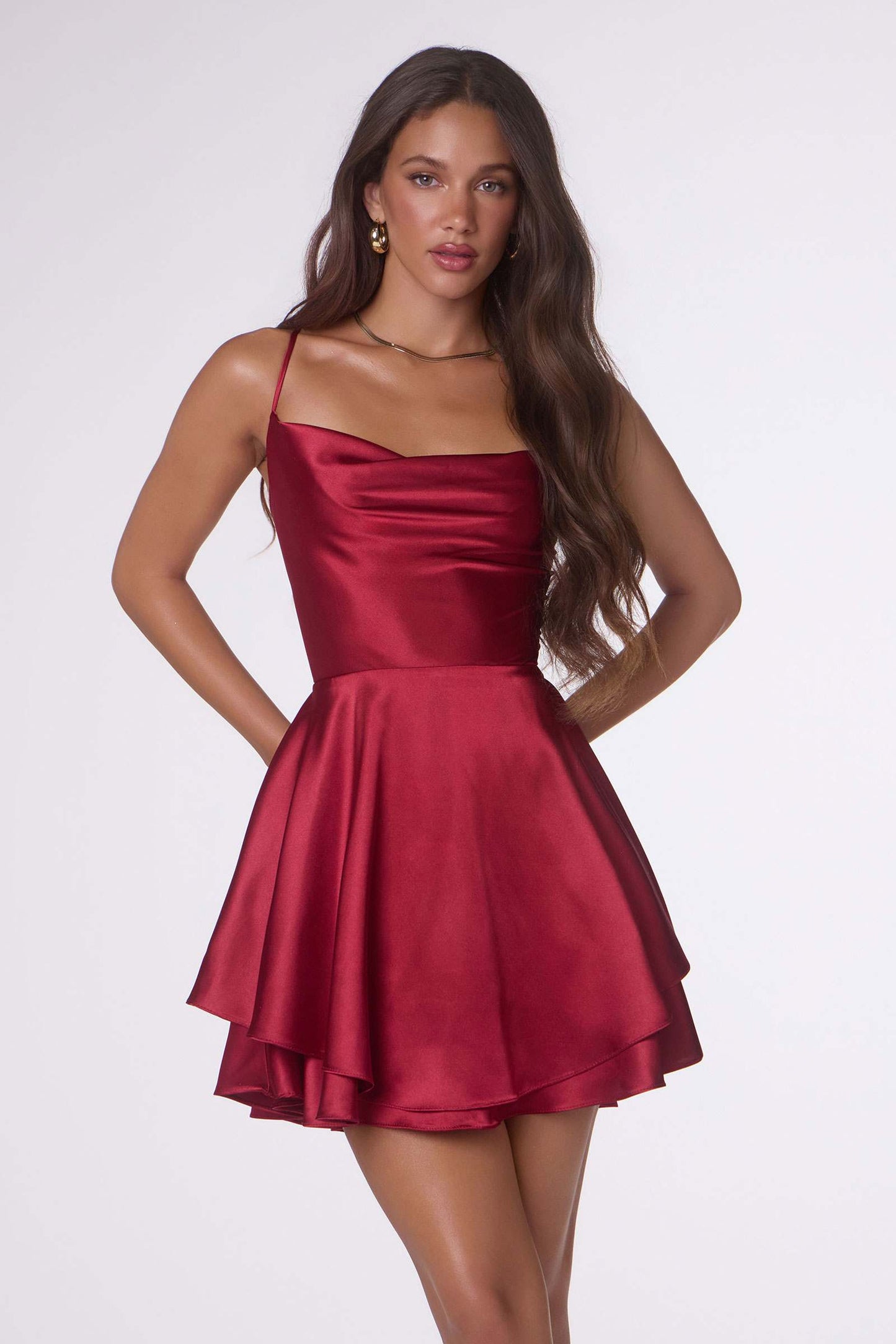 Amoris T616 Fit and Flare Satin Mini Party Dress