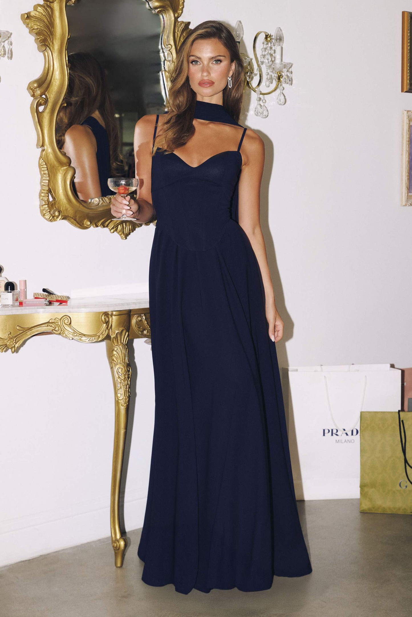 Amoris T711 Long Spaghetti Strap A-Line Chiffon Dress