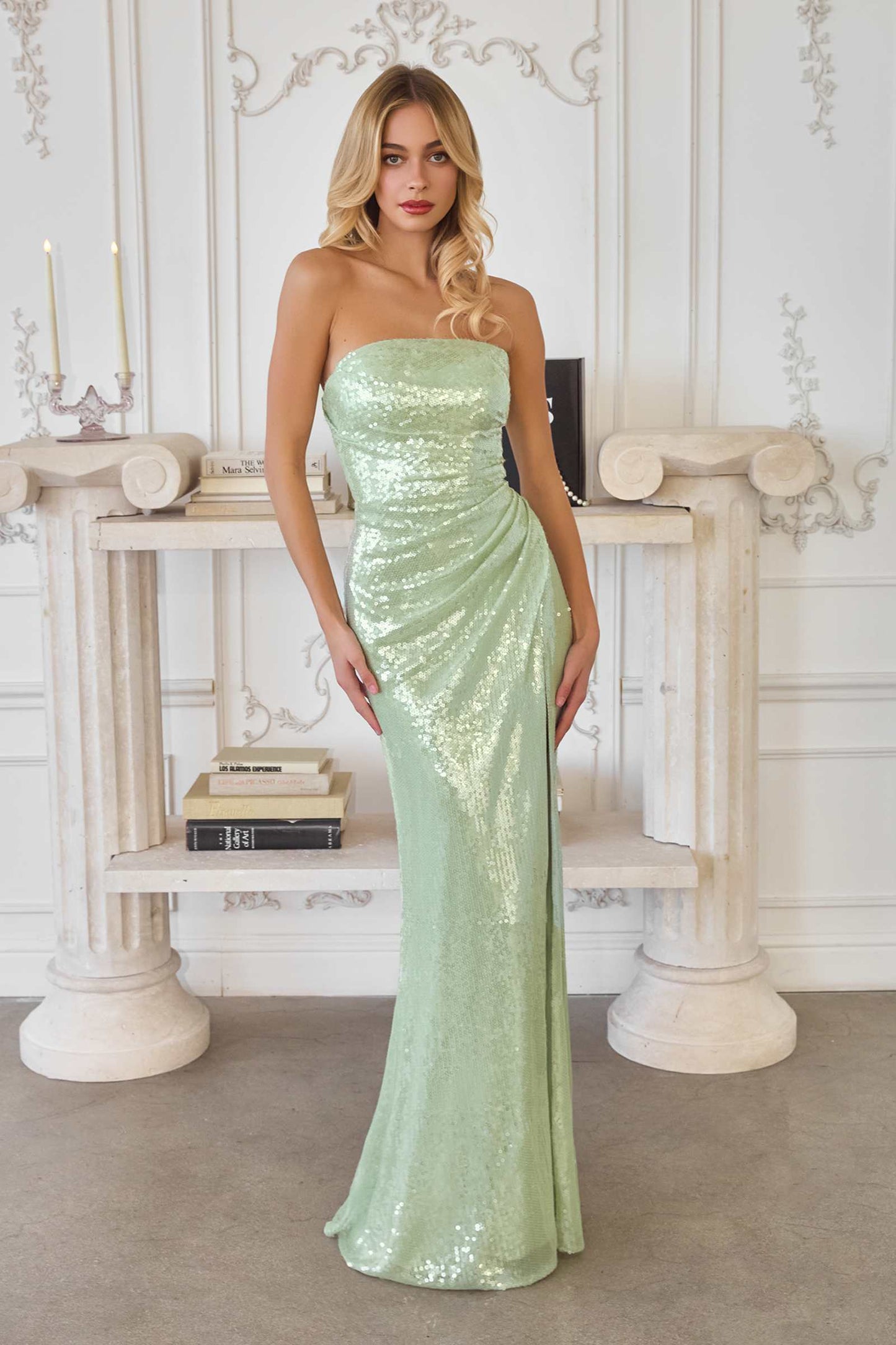 Amoris T724 Sleek Strapless Sequin Fitted Gown
