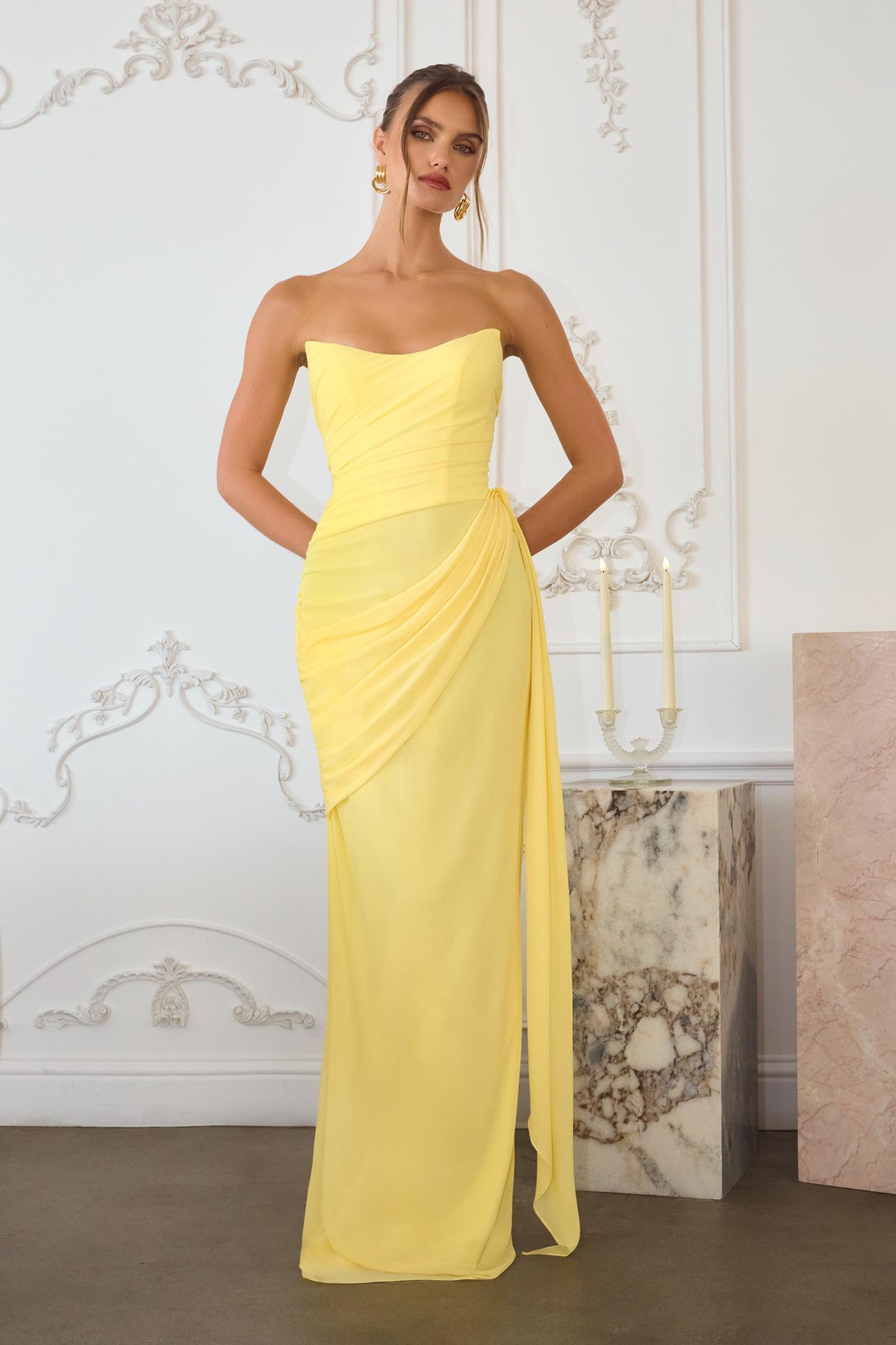 Amoris T726 Strapless Side Sash Chiffon Formal Gown