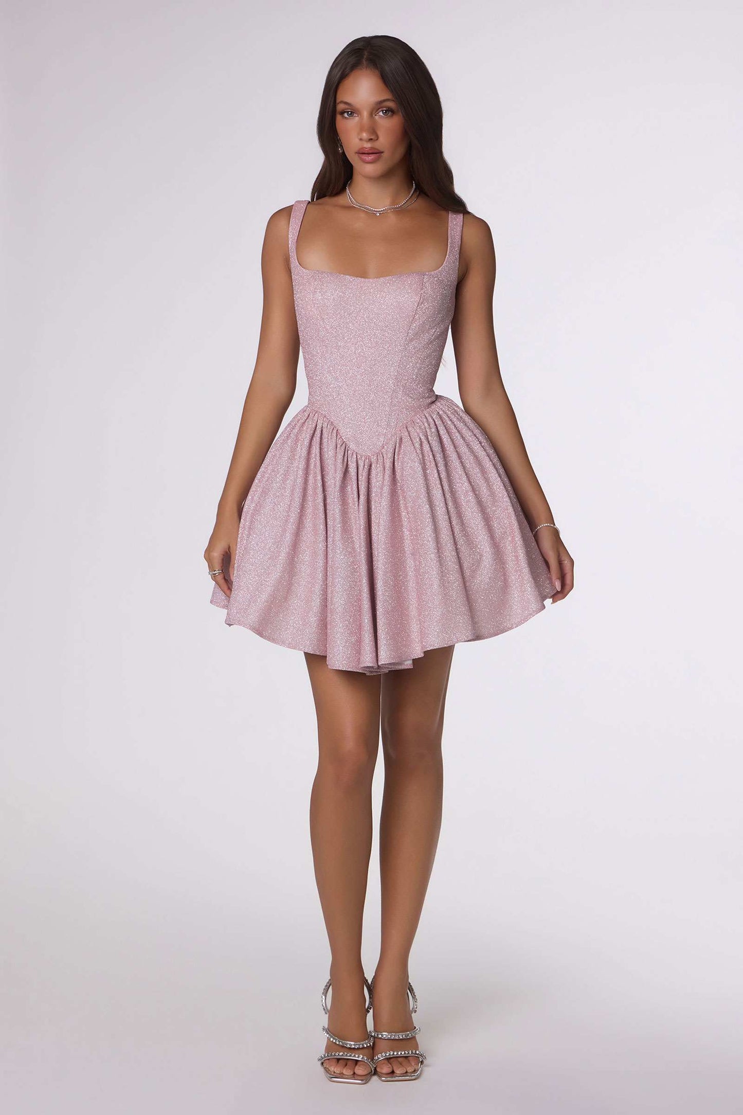 Amoris T738 Short Fitted Bodice Tiered Ruffle Mini Skirt Dress