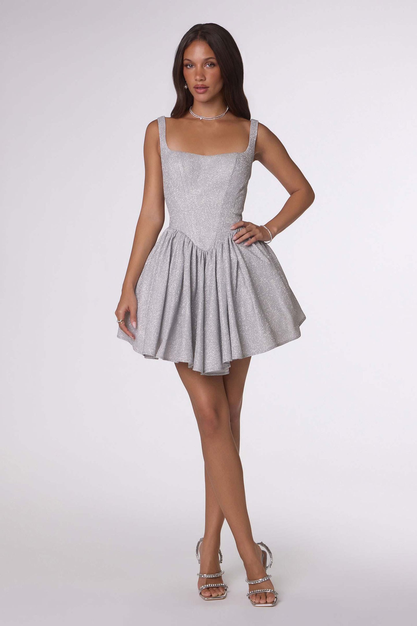 Amoris T738 Short Fitted Bodice Tiered Ruffle Mini Skirt Dress